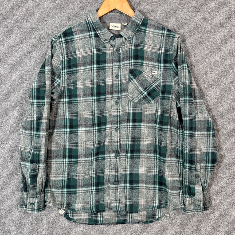 Vans Shirt Mens Medium Button Down Flannel Long Sleeve Plaid Sweaterweather
